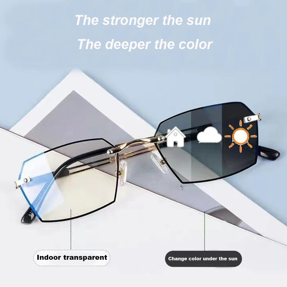 Men Photochromic Anti Blue Light Glasses Slim Frame